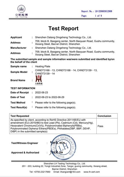 Porcellana Shenzhen Datang Dingsheng Technology Co., Ltd. Certificazioni